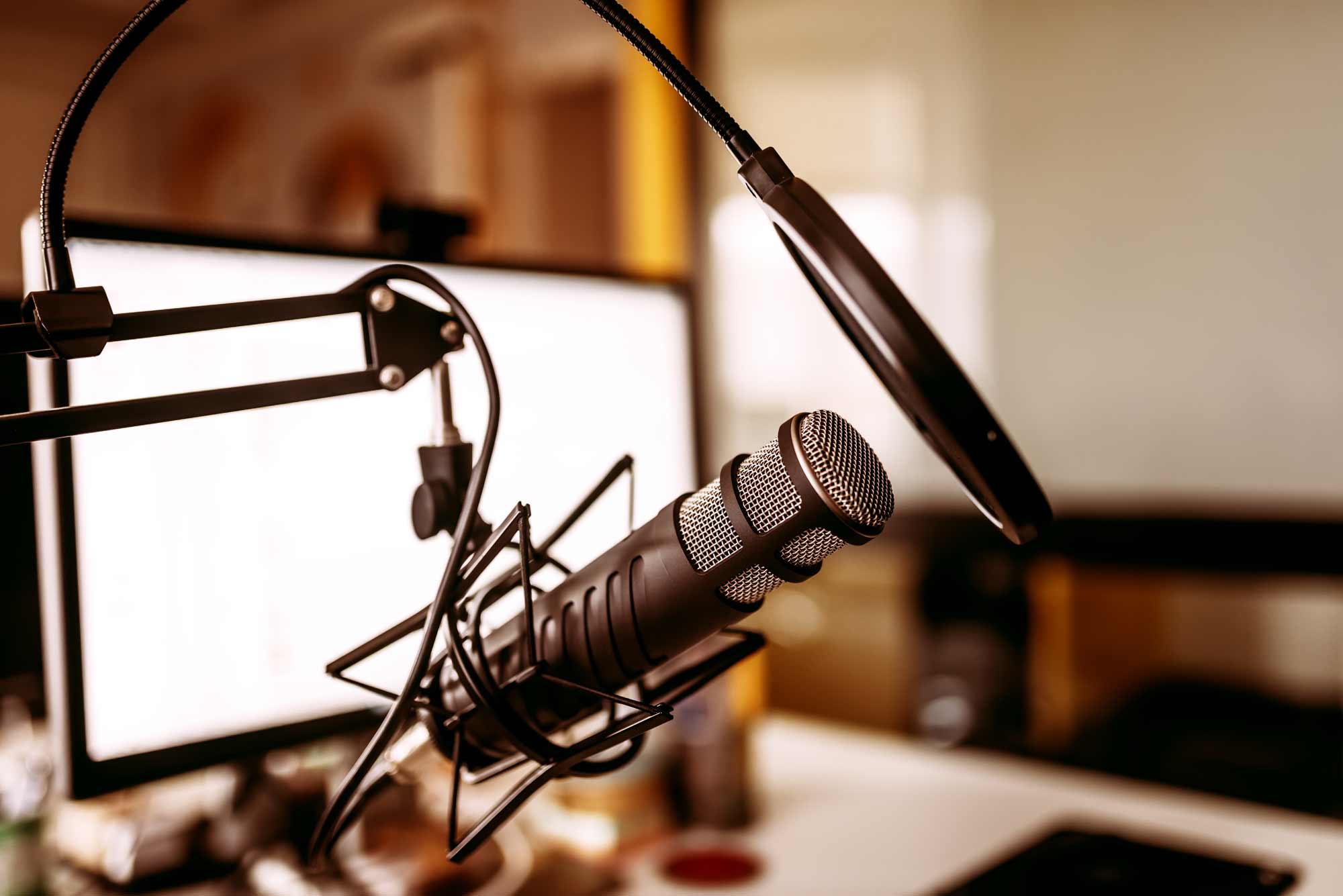 interview recording mic in radio studio