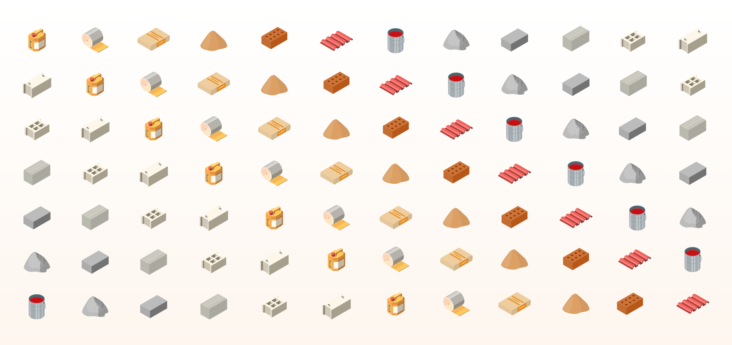 grid of construction materials