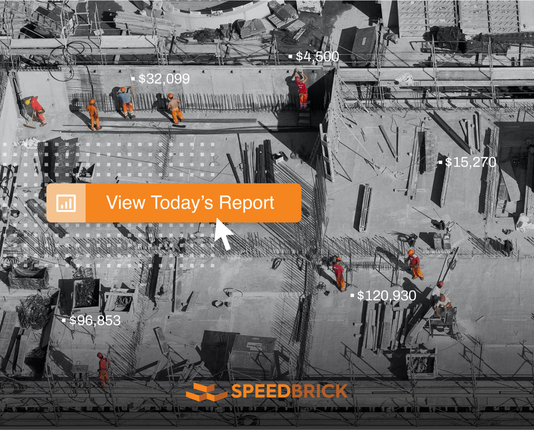 view report button to show real time data, with a construction site background