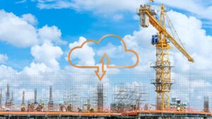 construction site with graphic of cloud software