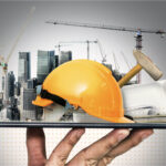 construction site on a tablet representing a digital procurement platform